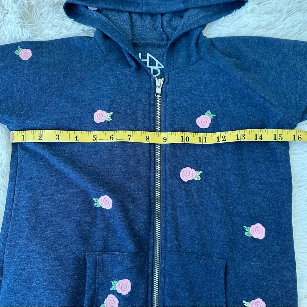 Chaser Allover Floral Rose Buds Girls Blue Pink Zip Up Hoodie Jacket Size: 10